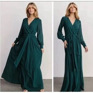 NWT Baltic Born Lydia Maxi Dress in Slate Blue size XS Faux Wrap Long Sleeve